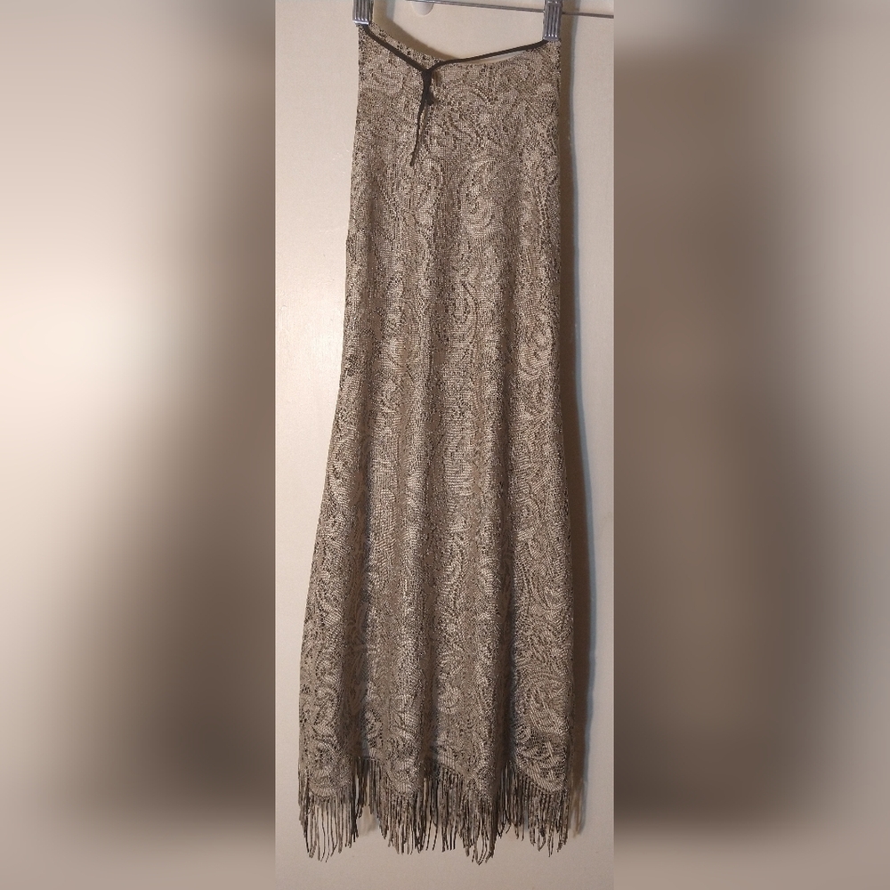LIZ MINELLI WOMEN'S SIZE S ROARING 20'S STYLE DRESS GOLDEN BROWN LACE & FRINGE